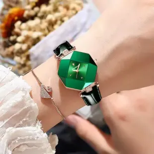 خرید ساعت زنونه پوداگار poedagar 005 شیشه تراش سبز - چرم