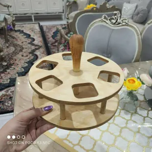 استند مکارتی گرد 6عددی چوبی چرخشی دسته خراطی عالی