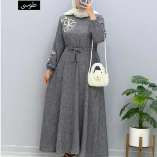 مانتو پیراهنی لینن گلریز کد 2011801 رنگ آبی
