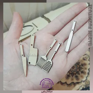 ساطور و چاقو و کفگیر و برگردان چوبی مینیاتوری رنگ سفید