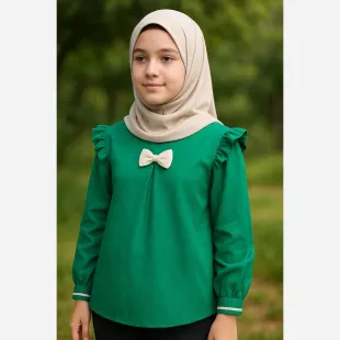 شومیز عید غدیر بچگانه یقه دانتل مزون دوز