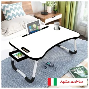 میز تحریر Mdf(65 در 45) ارتفاع 29cm تاشو سفید وایت بردی صادراتی نوار و قطعات پلاستیکی مشکی
