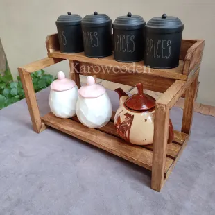شلف ادویه دوطبقه چوب روس باکیفیت (ضدآب) رنگ نباتی