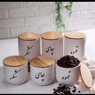 ست پاسماوری سرامیکی دستساز (بانکه) و جا ادویه ای درب چوبی ( هزینه ارسال درب منزل)