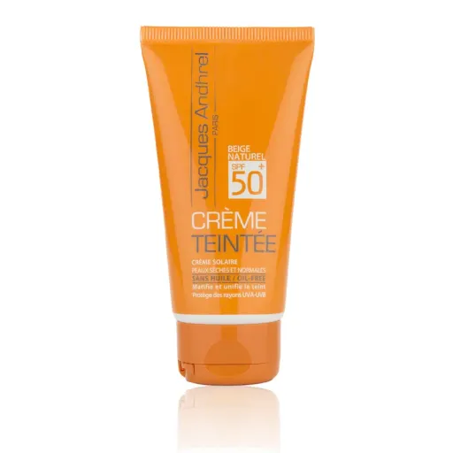 کرم ضد آفتاب رنگی ژاک آندرل پاریس SPF 50 مدل طبیعی  محافظ UVAUVB مناسب برای پوست خشک حجم 50 میلیلیتر