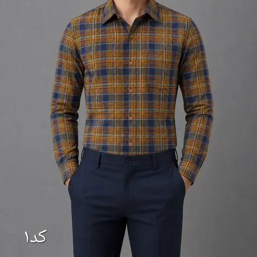 پیراهن مردانه نخی آستین بلند طرح چهارخانه تک جیب رنگ و سایز کد8 4xl
