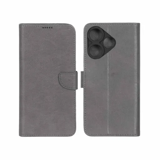 کیف چرمی موبایل جاکارتی مگنتی درجه یک KRF محافظ لنزدار شیائومی مدل Xiaomi Redmi 13X / Redmi 13 4G / Poco M6 4G رنگ طوسی