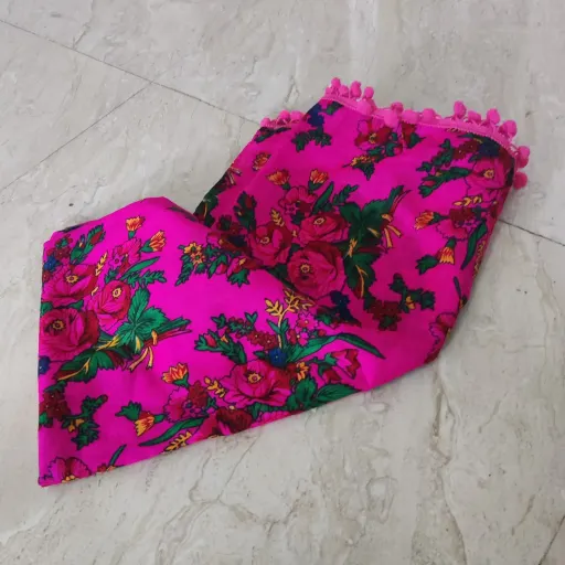 شال موهر پاکستانی گل درشت صورتی قواره بزرگ 100x200 مناسب استایل روزمره و مهمانی