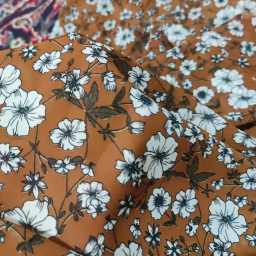 شال حریر شیفون هندی اعلا زمینه قهوه ای پرگل