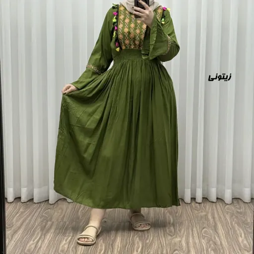 پیراهن نخی گلدوزی زنانه و دخترانه مدل جانان فری سایز مناسب تا 48 گزینه ها آبی نفتی