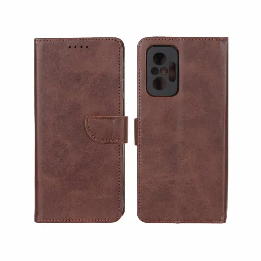 کیف چرمی موبایل جاکارتی مگنتی محافظ لنزدار  Xiaomi Redmi Note 10 Pro 4G / Redmi Note 10 Pro Max رنگ قهوه ای
