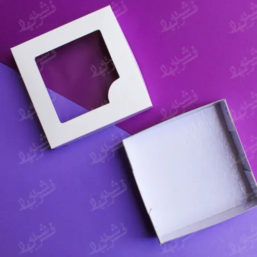 جعبه شیرینی پک 10 عددی سایز 17 سانت پنچره مربع طلق دار ارتفاع 8 سانت 