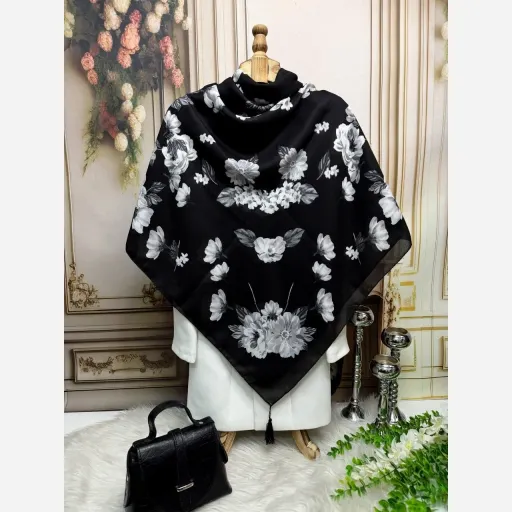 روسری نخ کاستوم گل مینا پلاتینه