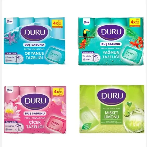 صابون 600 گرمی برای صورت و  بدن بسته 4 عددی مدل های مختلف دورو Duru ساخت ترکیه رایحه جنگلی سبز روشن