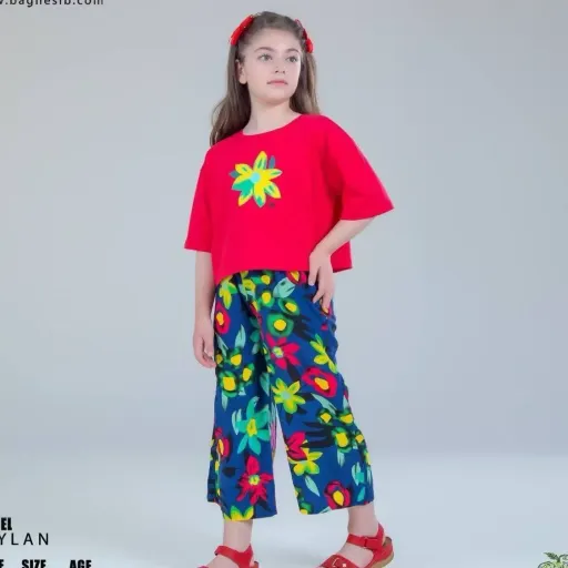 ست کراپ و شلوار دخترانه مدل تایلان جنس پنبه و نخی رنگ سرخابی رنگ سرخابی51