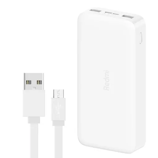 پاوربانک 18 وات شیائومی مدل Redmi ظرفیت 20000 میلی آمپرساعت به همراه کابل تبدیل microUSB
