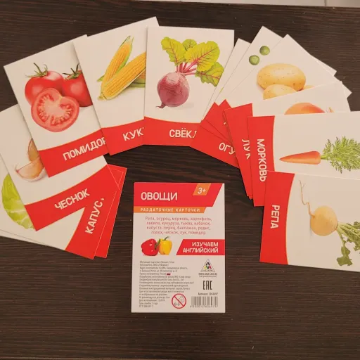 فلش کارت  زبان روسی  صیفی جات   16 عددی - روسی چاپی و نوشتاری و ترجمه انگلیسی