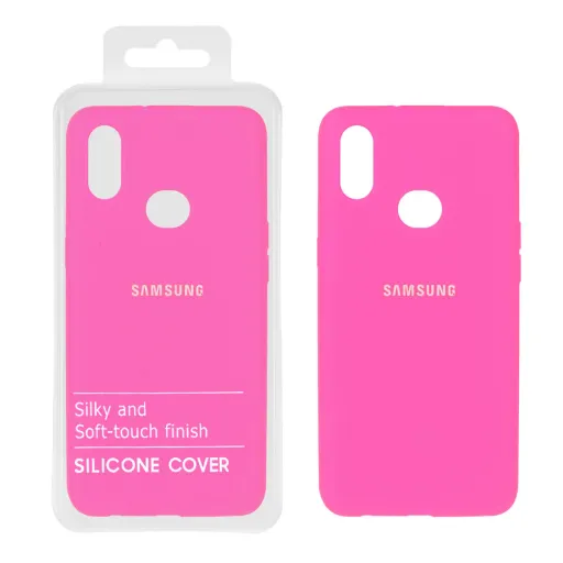 قاب سیلیکونی درجه یک پاک کنی محافظ لنزدار اورجینال سامسونگ Samsung Galaxy A10s (پک اصلی) رنگ صورتی فانتزی