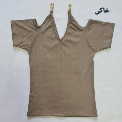 تیشرت سرشانه باز زنجیری زنانه رنگ سبز
