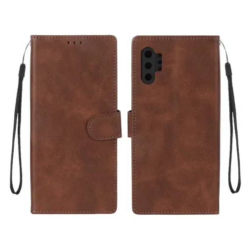 کیف چرمی موبایل جاکارتی مگنتی محافظ لنزدار سامسونگ Samsung Galaxy Note 10 Plus رنگ سرمه‌ای (داخل خز MNC Plus)