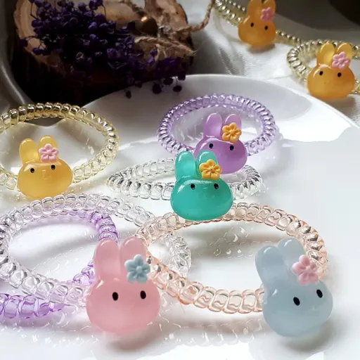 کش مو دخترانه مدل تلفنی خرگوشی بسته 2 عددی