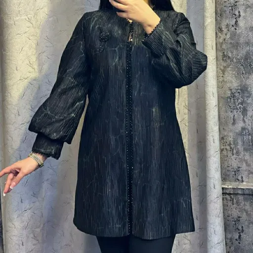 کت مجلسی ژاکارد سنگدوزی شده  مانتو ژاکارد مشکی فری سایز مناسب 40 تا 46 کت مجلسی زنانه   رنگ مشکی سایز 1