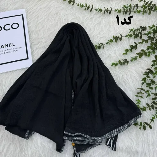 شال نخی بلک چری دور گان دوزی گد 949 قواره 220*80 سانت بدون آبرفت و چروک گزینه ها کد-3