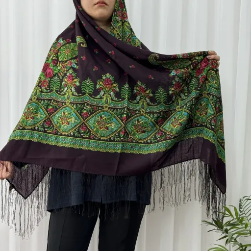 روسری ترکمن ایتالیایی پشمی نخی کد R100191 قواره 142x142