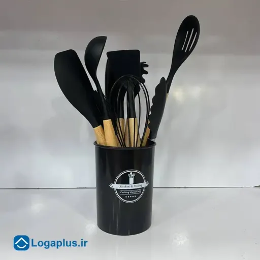 سرویس کفگیر و ملاقه سیلیکونی ست 12 تایی (پسکرایه) رنگ طوسی