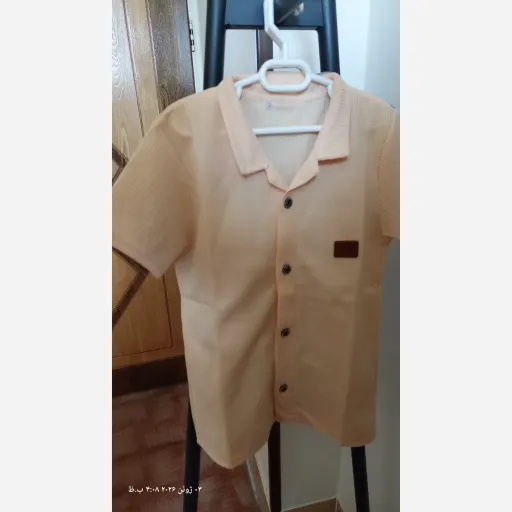 پیراهن پسرانه دکمه دار جنس بیسکوییتی سایز 45 تا 65 رنگ طوسی 60