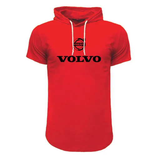 تیشرت کلاه دار مردانه طرح volvo مدل y 657578 رنگ قرمز