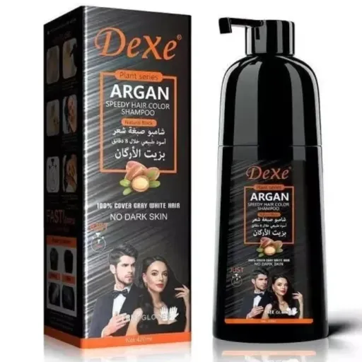 شامپو رنگ مو سیاهی طبیعی در 8 دقیقه با روغن آرگان مراکش برند دکس DEXE