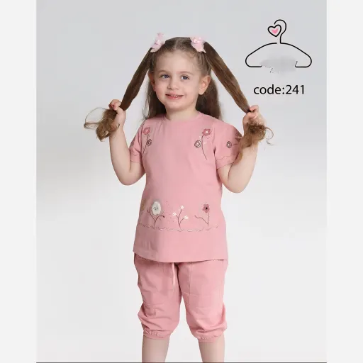 ست تاپ و شلوارک دخترانه جنس بلوز پنبه لاکرا و شلوارک کتان سایز 40 تا 55 گزینه ها ۴۵ | سبز