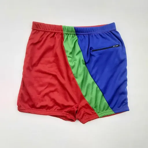 شورت مایو مردانه طرح پرچمی رنگ قرمز مدل جذب کمر کش گزینه ها سایز XL