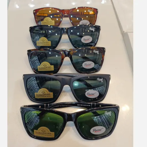 عینک آفتابی پرسول شیشه سنگ persol  ایتالیا دسته فنر دارای آنتی رفلکس کد 24115 رنگ قهوه ای
