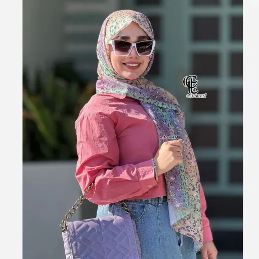 شال نخی طرح آنجل گلبهی سایز 200×70 کاستوم سیتو