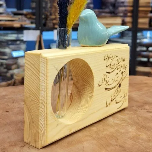 گلدان چوبی با لوله شیشه ای