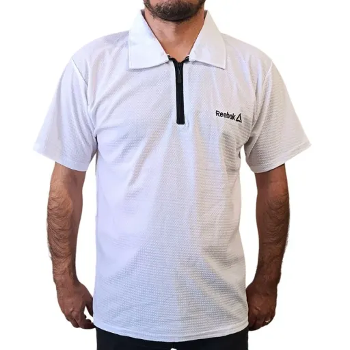 تیشرت مردانه نیم زیپ رنگ سفید، خنک و زیبا سایز 3XL