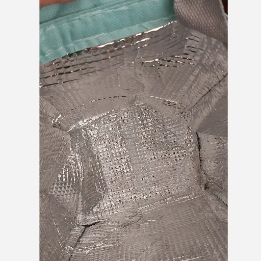 کیف حمل غذا کودک برزنتی عایق فویل دار دسته دار حمل آسان و کاربردی(کیف غذای فانتزی ساک غذا لانچ باکس)گرم و سرد نگهدارنده  انتخاب رنگ و طرح سبز آبی (اردک)
