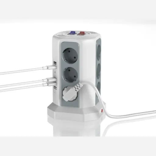 چندراهی برق برند KUTUMAI با 12 پریز دوشاخه و 5 پورت USB رنگ مشکی