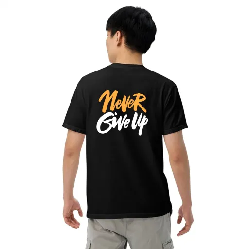 تیشرت آستین کوتاه مشکی مردانه طرح 6854never give up سایز دو ایکس لارج