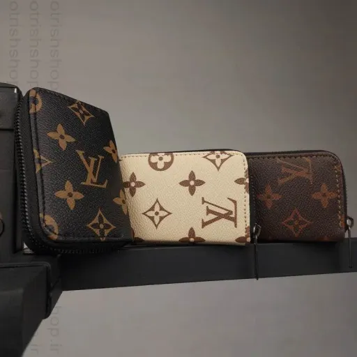 کیف کارت چرمی اکاردئونی طرح لویی ویتون LV | چرم فلوتر ضدپوستشدن | ۹ جای کارت مجزا | رنگ کرم