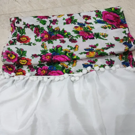 شال نخی موهر پاکستانی اصل حاشیه تافته سفید هندی بهاری تابستانی