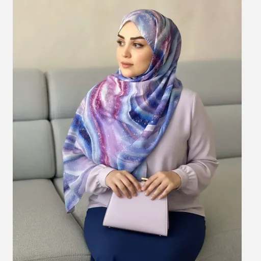 شال زنانه طرح کهکشان نخ کاستوم سیتو چرخدوز 70x200 سانتیمتر
