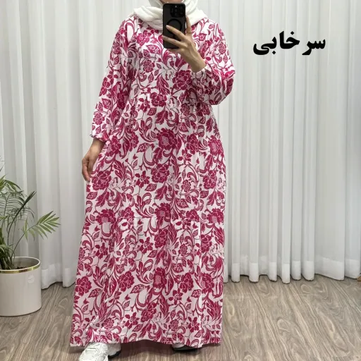 پیراهن نخی زنانه فری سایز تا 50 چهارفصل شیک و راحت بنددار سایه نمیندازد گزینه ها آجری
