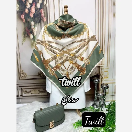 روسری ابریشم توییل پریان رنگ مشکی سفید