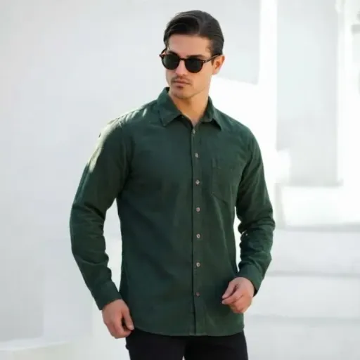 پیراهن کتان مردانه مدل تک جیب رنگ سبز لجنی گزینه ها سایز 3XL