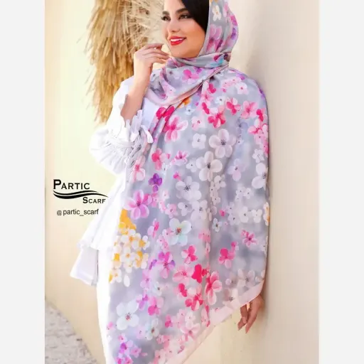 شال و روسری نخی وال تابستانه قواره بزرگ گلدار دور چرخ دوز کیفیت عالی بدون لیز خوردن