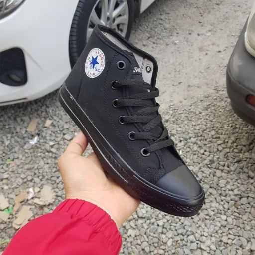 کفش کتانی اسپرت زنانه و مردانه آل استار ، آلستار کانورس ساقدار بالاترین کیفیت تولید رنگ و سایز مشکی/سفید-43