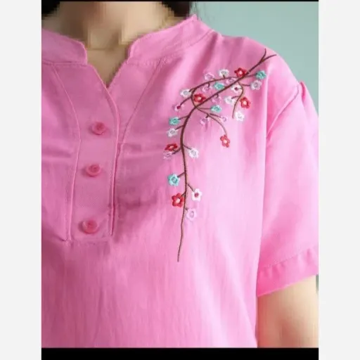 تونیک زنانه گلدوزی آستین کوتاه رنگ و سایز لیمویی 2xl